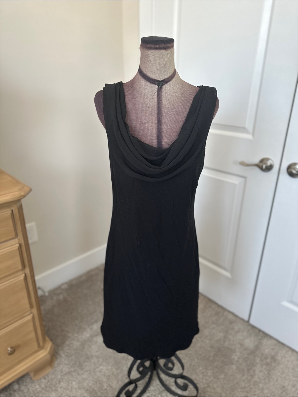 SL Fashions Black Draped Cowl Midi Dress